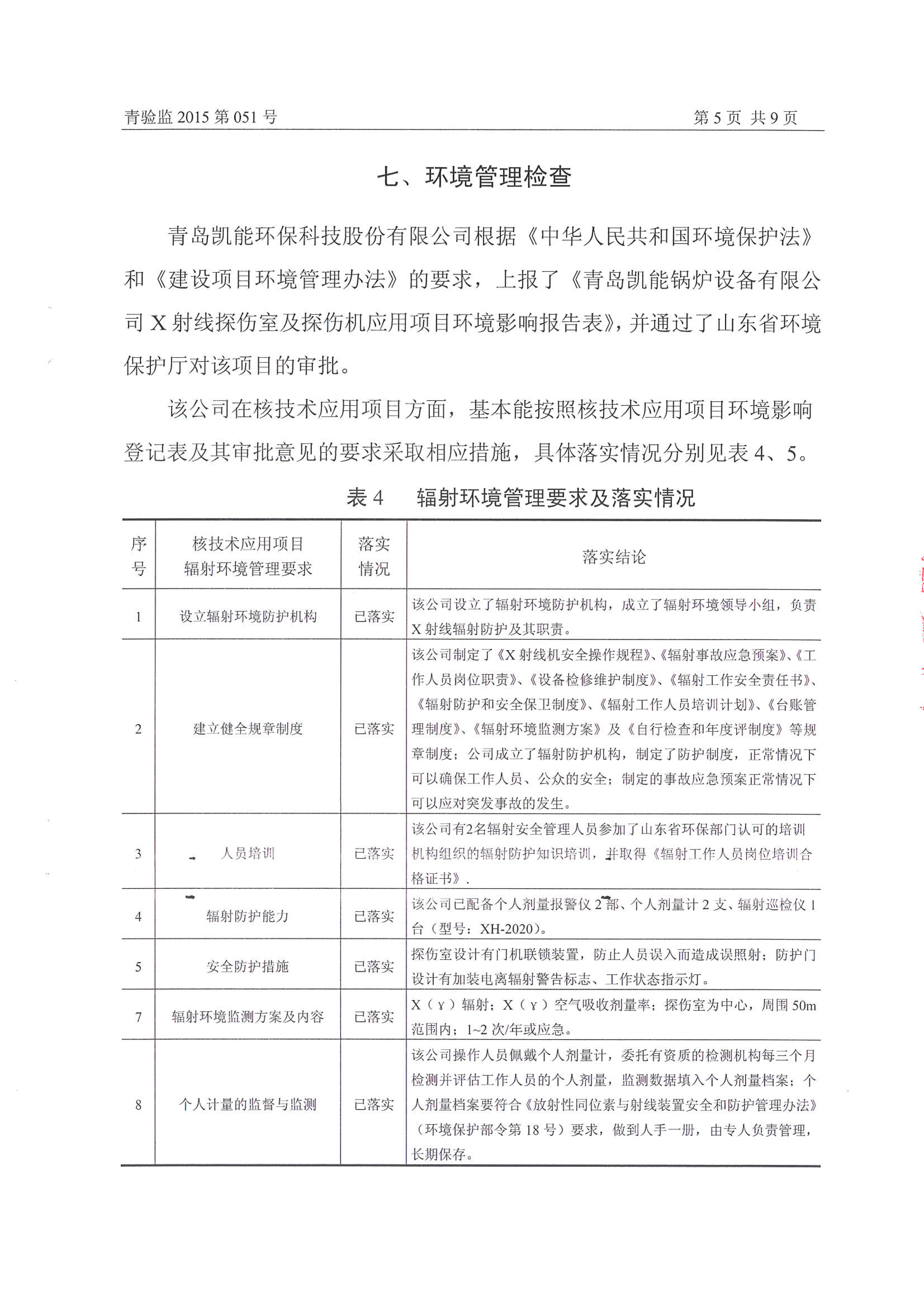凱能科技車間探傷室竣工驗(yàn)收環(huán)境監(jiān)測(cè)報(bào)告公示